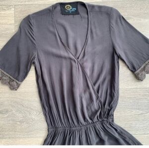 Free People Blue Life Boho Romper 3/4 Sleeve Surplice Neck Crochet Lace Black S